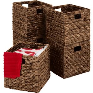Best Choice Products 13x13 In Pack of 5 Cube Storage Baskets, Water Hyacinth Multipurpose Collapsible Organizers, Handwoven Laundry Totes for Laundry, Living Room, Kids Room & Nursery - Brown