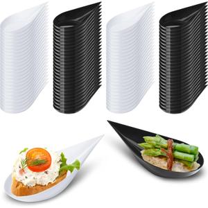 Tessco 200 Pcs 4" Tear Drop Appetizer Spoons Mini Appetizer Plates Reusable Tasting Spoons Plates Catering Supplies Disposable for Serving Small Desserts Cakes Bowls(White, Black)