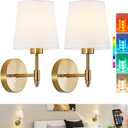 Gold Battery Operated Wall Sconces Set of Two, Wireless Rechargeble Battery Wall Light with RGB Dimmable Magnetic Bulb and Remote, Sconce Wall Decor for Bedroom Living Room Hallway, 6.3 inches x 7.7 inches x 12.5 inches