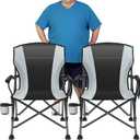 2 Pack Oversized Folding Camping Chair for Adults, Supports 450 LBS Camping Chairs, Heavy Duty Camping Chair with Side Pockets, Foldable Outdoor Chair for Camping, Beach, Fishing, Hiking, Black-Gray