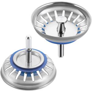 SEIWEI 2 Pack Kitchen Sink Drain Strainer Stopper Combo Basket Spring Clip Replacement, Fit Rod Standard Drain, Stainless Steel Anti-Clog Filter, Effective Food Catcher & Hair Trap, Easy to Clean