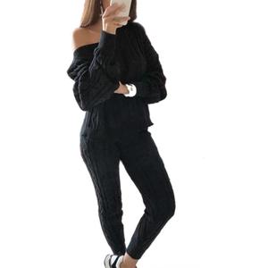 Lucuna Women's 2025 Fall Sweater Set 2 Piece Outfits Cable Knit Chunky Crew Neck Pullover Top Pants Loungewear S