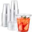 Eupako 8 oz Plastic Cups with Lids 100 Sets, Disposable Clear Cups with Lids, Cold Drink Containers for Beverage, Parfait, Smoothie (8 OZ (Pack of 100))