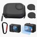 Mini Carry Case for Insta360 GO Ultra Accessories Kit, Half Zipper Hard Shell Bag Include Lens Screen Protector (4 Pack) + 2pcs Lens Cap Cover - Anti-Scratch, Anti-Collision, Anti-Dust