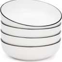 OTAGO 8" Stoneware Salad and Pasta Bowls Set of 4, Porcelain Ceramic Bowls with Black Rim, Microwave & Dishwasher Safe Tableware for Kitchen, Dinner & Dining
