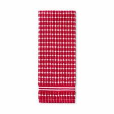 Lintex Home Collection Rectangle Farmhouse Checker Vinyl Tablecloth, 60 x 84 in (152 x 213 cm) and KitchenAid Asteroid Single Kitchen Towel - Passion Red