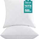 Oubonun 16 x 16 Throw Pillow Inserts Set of 2, Firm and Fluffy Decorative Pillows Inserts, Square Interior White Cushion for Couch Bed Sofa