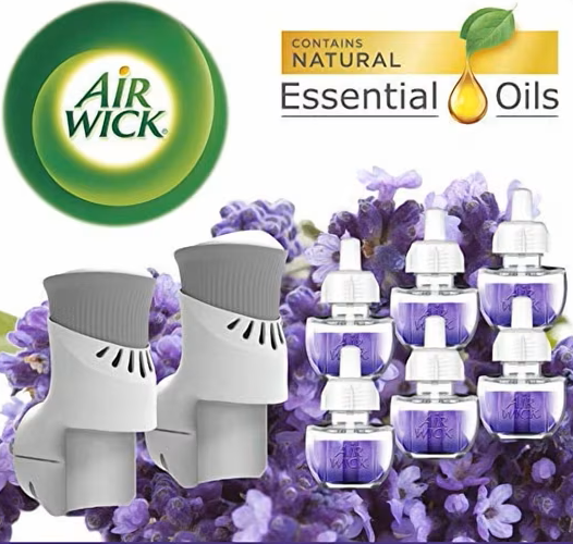 Air Wick plug in Scented Oil Starter Kit, 2 Warmers + 6 Refills, Lavender & Chamomile, Eco friendly, Essential Oils, Air Freshener