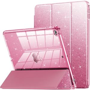 INFILAND Case for iPad 6th/5th Generation 9.7 Inch 2018/2017, iPad Air 2 Cute Glitter Clear Protective Cover for Kids, Girls, Woman, with Pencil Holder (Pink)