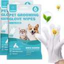 Vannon Extra Thick Pet Bathing Wipes for Dogs & Cats, Cleaning & Odor-Controlling Grooming Gloves, Nourish Fur Glove Wipes for Daily Care and Traveling, Rinse Free, Unscented, 2 Pack, 12 PCS