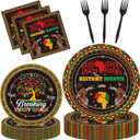 Black History Month Decorations - 96 Pcs Disposable Paper Dessert Plates Napkins Forks Tableware Decor Set BHM African American Party Supplies for Juneteenth Freedom Day Serves 24 Guests