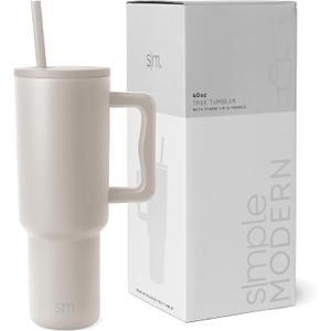 Simple Modern 40 oz Trek Tumbler with Handle and Straw Lid | Cup Holder Friendly Insulated Stainless Steel Travel Mug | Almond Birch