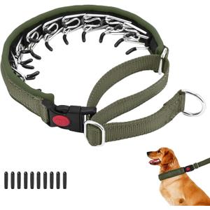 No Pull Martingale Dog Collar for Dogs, Heavy Duty Nylon Reflective Adjustable Anti Pull Slip Collar with Buckle for Training Walking S Army Green 