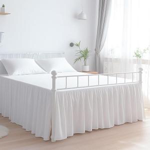 Premium Microfiber King Ruffled Bed Skirt, 18” Drop with Split Corners, Soft Wrinkle Free Bedskirt with Platform, Solid White Dust Ruffle for 78" x 80" Mattress