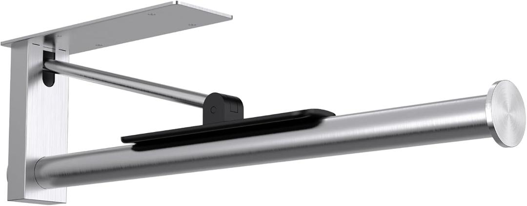 Upgraded Kitchen Paper Towel Holder - One-Hand Tear Under Cabinet Stick-on Towel Rack for Hanging Paper - First Apartment Essentials Wall Mount Self Adhesive Stainless Steel Rack Fits (Sliver)