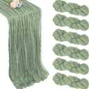 6 Pack Sage Green Table Runner 10ft Boho Gauze Fabric Cheesecloth Table Runner 35 x 120 Inch Rustic Sheer Runner for Wedding Centerpiece Decor Baby Shower Party Table Decorations