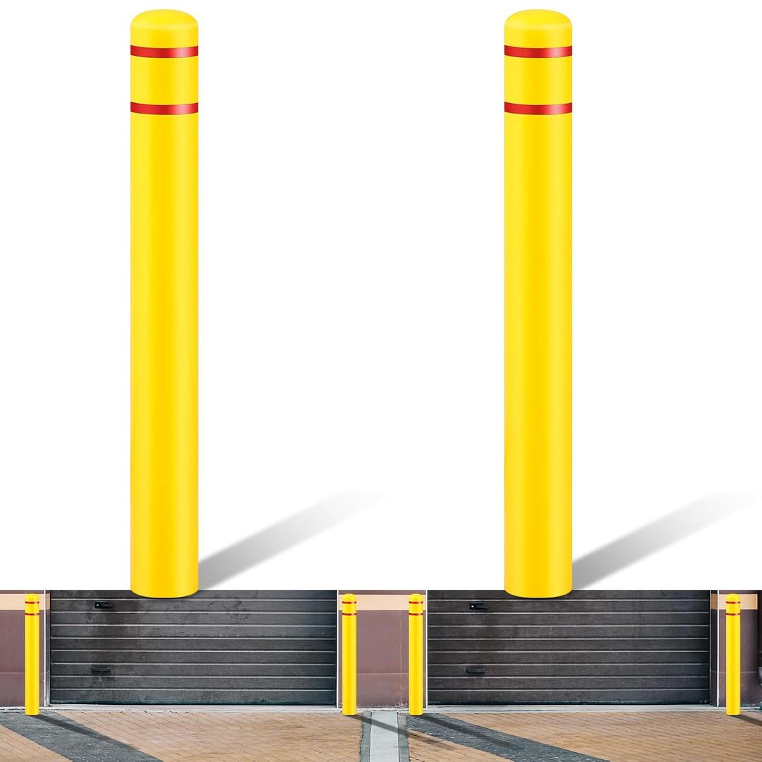 Pangda 2 Pcs Flat Top Bollard Covers Yellow and Red Bollard Post Sleeve for Home Parking Fence Pole Pipe (6" X 52")