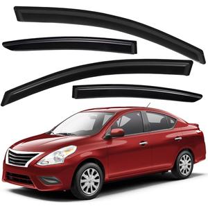 Lightronic Extra Durable Outside-Mount Auto Vent Window Visor, Fit 2012-2019 Nissan Versa Sedan (EXCLUDES Hatchback), UV Protection Rain Guard, Original Wind Deflector, No-Drilling, Dark Smoke, 4Pcs