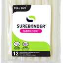 Surebonder FS-12 Fabric Hot Glue Sticks, Strong Bonding Fabric Glue, Machine Washable, Full Size 4-Inch Length - 12 Pack, - Made in USA , White