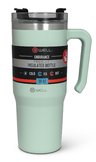 B-Well Endurance 30oz Stainless Steel Insulated Bottle with Handle – Keeps Drinks Hot or Cold (Sage)