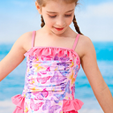 Funnycokid 4T 5T Swimsuit Girls Toddler Bathing Suit One Piece Spaghetti Swimwear Little Kids Pink Butterflies 4-5 Years