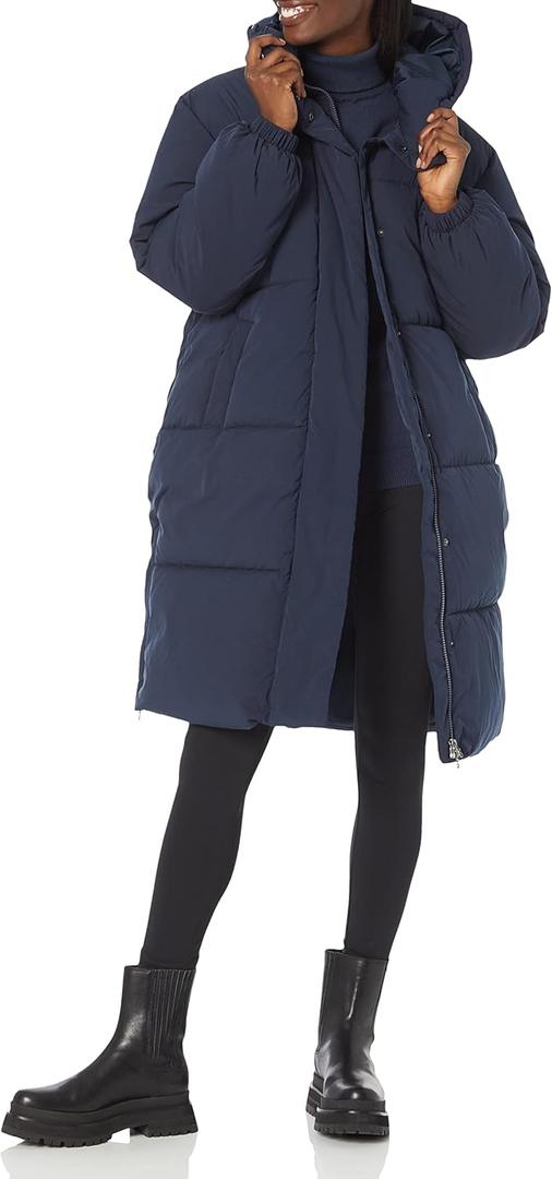 Amazon Essentials womens Oversized Long Puffer Jacket (5X, Navy)