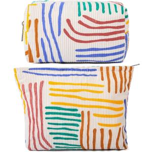 2 Pieces Stripes Makeup Bag Large Corduroy Cosmetic Bag Capacity Canvas Mix Travel Toiletry Bag Organizer Cute Makeup Brushes Aesthetic Accessories Storage Bag for Women, Stripes Mix Colorful
