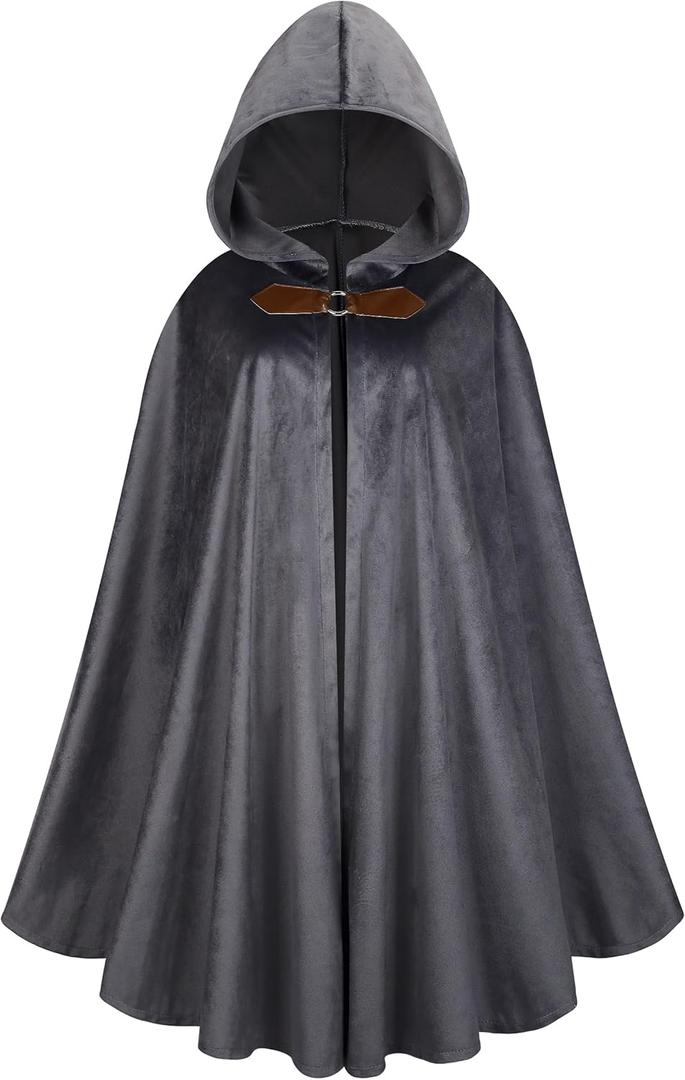 TOONRAIN Men's Adult Medieval Cloak Hoodie Retro Role Playing - Renaissance Cape Costume (31", Grey)