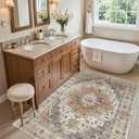 Madane Washable Entry Rug 3x4, Area Rugs for Entryway Kitchen Bathroom Door Mat Indoor Entrance, Vintage Floral Print Office Runner with Non Slip Rubber Backing, Turmeric/Grey