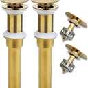 Rockgoya Bathroom Sink Drain, 2 Pack Gold Drain Stopper Bathroom Sink Without Overflow, Pop Up Drain Assembly with Detachable Strainer Basket, Built-in Anti-Clogging Strainer, Stainless Steel