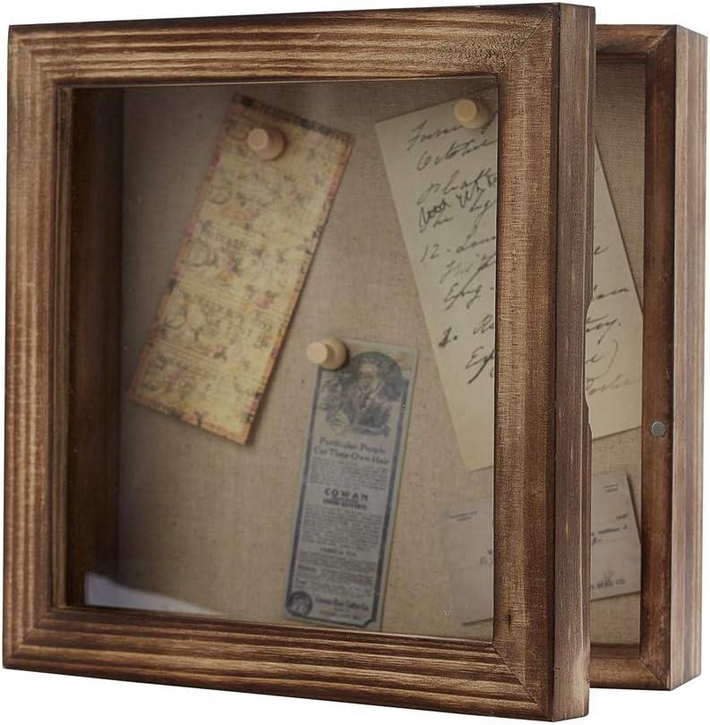 Freezing point Shadow Box Frame 8x8 Shadow Boxes Display Case with Linen Back Memorabilia Awards Medals Bouquet Photos Picture Badge Wedding Memory Box for Keepsakes Carbonized Small Pin Board (88)