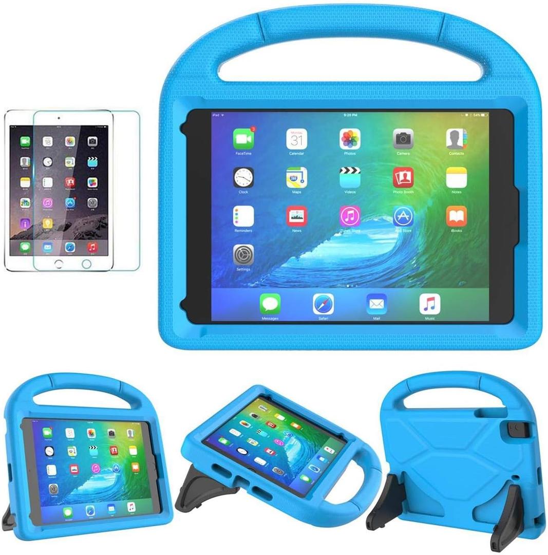 SUPLIK Kids Case for iPad mini 5/4/3/2/1 (7.9"), Durable Shockproof Protective Handle Bumper Stand Cover with 2*Screen Protectors for 7.9 inch Apple iPad mini 5th/4th/3rd/2nd/1st Generation, Blue