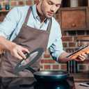 2 x Vented Tempered Glass Universal Lid for Pot Pan Skillet with Heat Resistant Silicone Rim Microwave Splatter Lid Cover Microwave Safe Fit 9.5 10 10.5 11 Cookware, Dishwasher Safe Grey