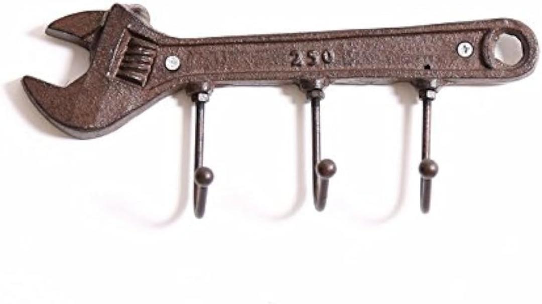 Wrench Spanner Shape Vintage Key Rack Holder Hooks Cast Iron Decorative Wall Mounted Man Cave Garage Tool Holder Coat Hat Hooks Rack Hanger