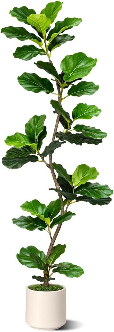 Artificial Fiddle Leaf Fig Tree-5 FT Fake Plant with Nursery Planter,Fake Plants for Home Office Living Room Decor Indoor