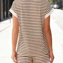 Ekouaer 2 Piece Sets for Women Summer Outfits Cute Stripe Knit T Shirts Shorts Matching Lounge Set (Brown, XXL)