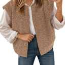 Yousify Womens Fuzzy Vest Cap Sleeve Crew Neck Knit Sweater Fall Casual Open Front Vest Outerwear (Large, Coffee)