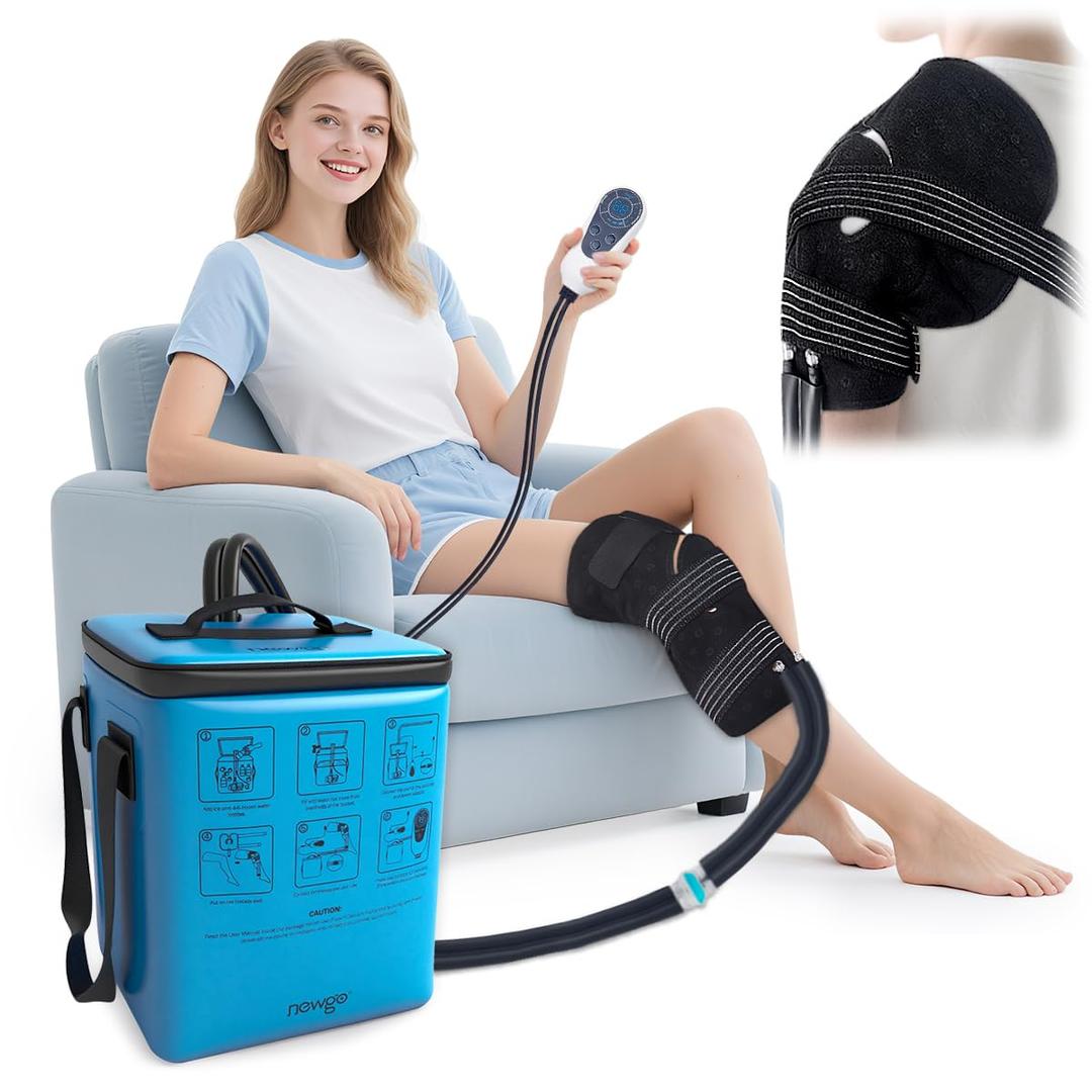 NEWGO Cold Therapy Machine with Programmable Timer for Knee & Shoulder After Replacement Surgery, Lightweight Ice Machine Compression Pad with Quiet Pump for Swelling, Injuries, Joint Pain, Arthritis