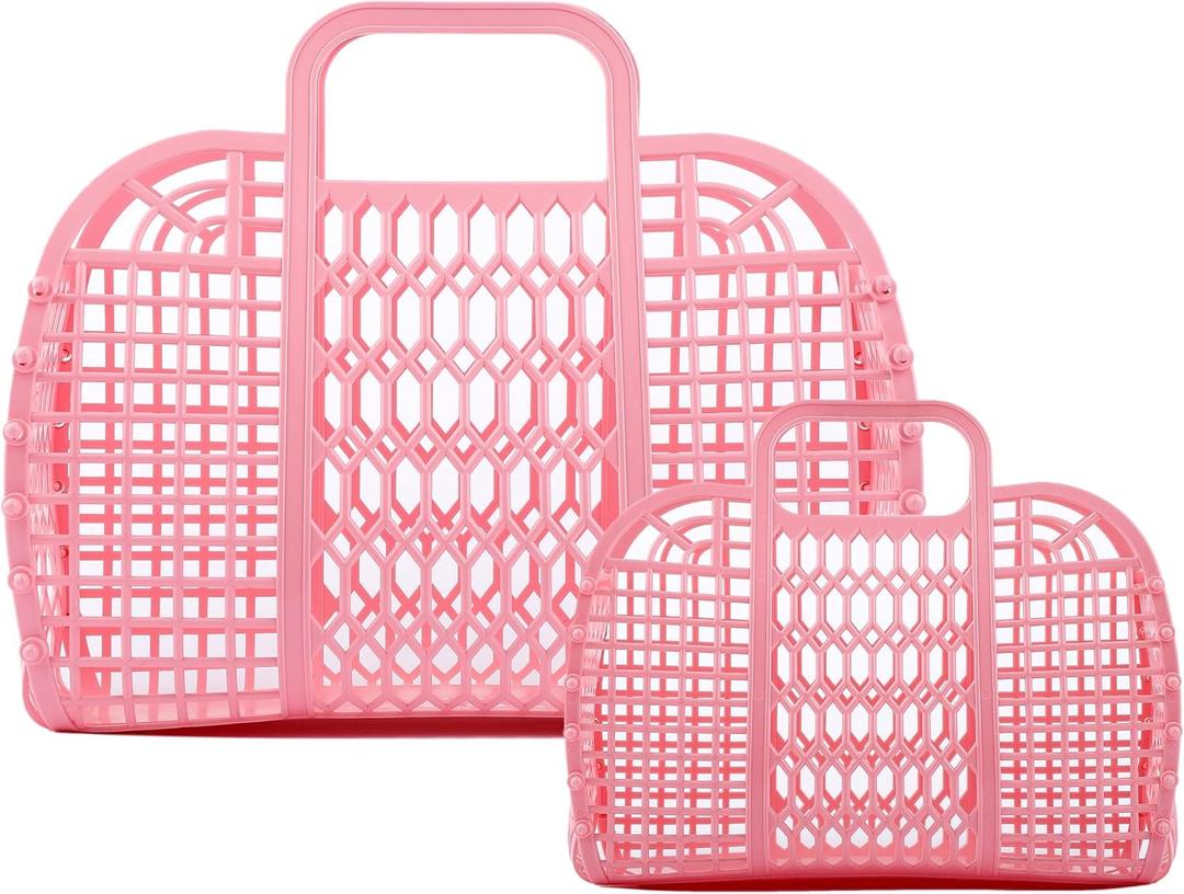 BABANA Jelly Bags - (Set) Small and Large Mother Daughter Jelly Totes | Reusable Gift Basket, Beach Bags - (Small, Large) - Pale Pink