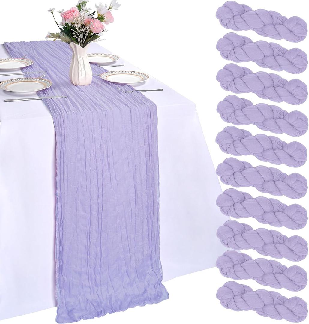 10 Pack Lilac Purple Table Runner 10ft Cheesecloth Table Runner 120 Inch Gauze Boho Rustic Sheer Cheese Cloth for Summer Banquet Picnic Baby Shower Party Wedding Holiday Dcor