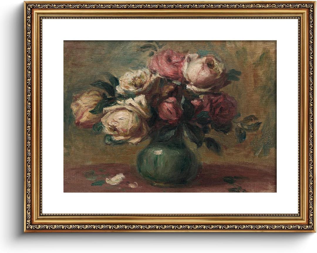 VIYYIEA Gold Framed Wall Art Canvas Print Home Decor Flower Art Vintage Botanical Prints Rustic Farmhouse Wall Decor Mid Century Art Prints Floral Room Decor Wall Pictures Living Room Bedroom 16x20in