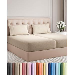 Split King Size 5 Piece Sheet Set - Comfy Breathable & Cooling Sheets - Hotel Luxury Bed Sheets for Women & Men - Deep Pockets, Easy-Fit, Soft & Wrinkle Free Sheets - Heathered Beige Oeko-Tex Sheets