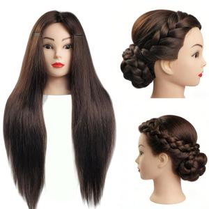 80% Real Human Hair Mannequin Head for Braiding - Manikin Head for Hair Styling Practice, 28" Professional Training Mannequin Head with Hair for Beauty School Students (Brown)