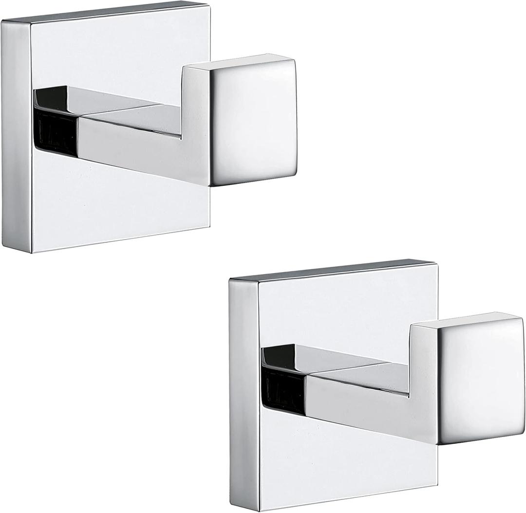 Towel Hooks for Bathrooms, Polished Chrome Towel Hook for Kitchen Bathroom, SUS304 Stainless Steel Coat Hook, Heavy Duty Towels Holder Hooks for Hanging, 2 Pack