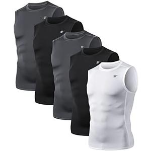 TELALEO 5 Pack Men's Athletic Compression Shirts Sleeveless Workout Tank Top Sports Base Layer Running Basketball XXL