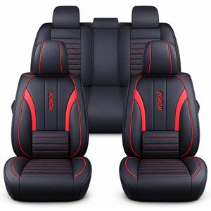 PU Leather Car Seat Covers Full Set, Airbag Compatible Automotive Seat Protectors, Waterproof & Non-Slip Universal Fit for Cars, Trucks, SUVs (5-Piece ,Red)