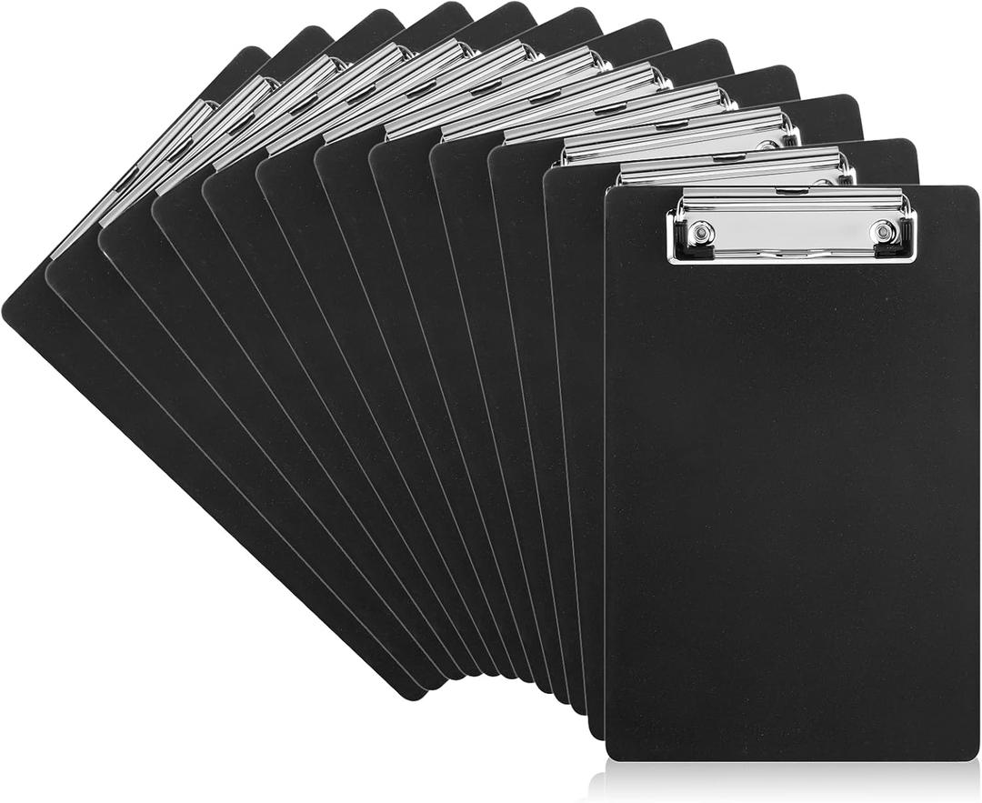 12 Pack Clipboards with Pen Holder 8.5x12.4 Black Clip Board Plastic Standard A4 Letter Size Hanging Clipboards for Classroom, Students, Kid, Woman, Office & School Supply