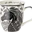 Karma Gifts 16 oz Black and White Boho Mug Horse - Cute Coffee and Tea Mug - Ceramic Coffee Mugs for Women and Men