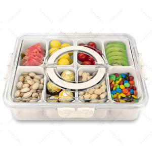 Divided Serving Tray with Lid and Handle,8 Compartments Snacks Box,Snack Fruit and Veggie Tray,Portable Platter for Candy Fruits Nuts Snack Party Entertaining Picnic (1 PCS)