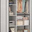 Calmootey Portable Closet Organizers, Clothing Storage, Wardrobe with 6 Shelves and Hanging Rod, Non-Woven Fabric Cover with 4 Side Pockets, Ash Grey